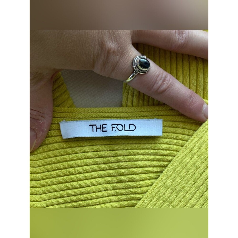 The Fold Lemon Yellow Criss Cross Ribbed Long Sleeve Top Size Small Loud Luxury - Picture 11 of 14